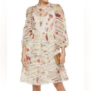 Zimmermann Floral Long Sleeve Silk Dress - Cream and Pink